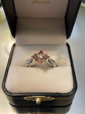 Rose Gold and Silver Floral Cubic Zirconia Women's Ring